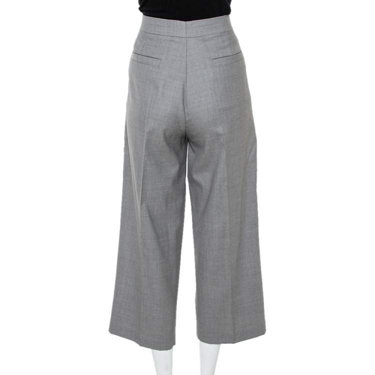 Pre Owned Louis Vuitton Grey Wool Pocket Overlap Detail Belted Cropped Trousers S