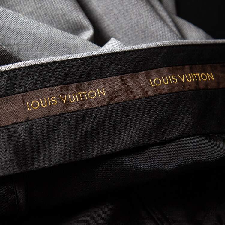 Pre Owned Louis Vuitton Grey Wool Pocket Overlap Detail Belted Cropped Trousers S