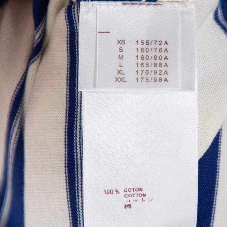 Pre Owned Louis Vuitton Blue & White Striped Cotton Shoulder Button Detail Top XS