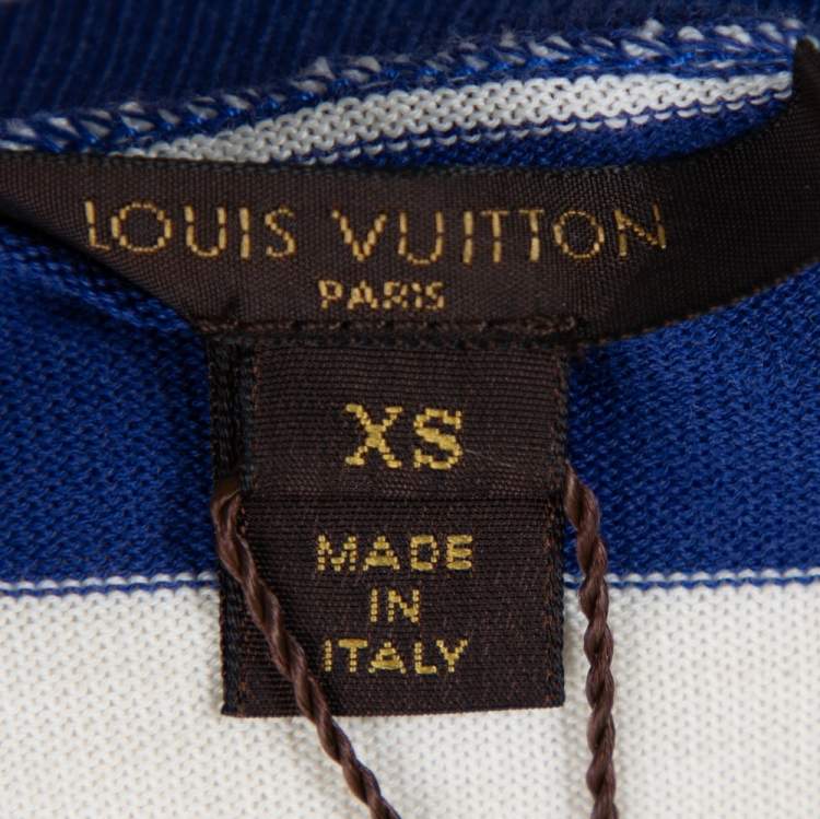Pre Owned Louis Vuitton Blue & White Striped Cotton Shoulder Button Detail Top XS
