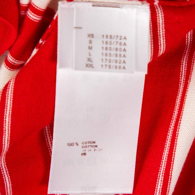 Pre Owned Louis Vuitton Red & Cream Striped Cotton Knit Pearl Button Front Cardigan XS