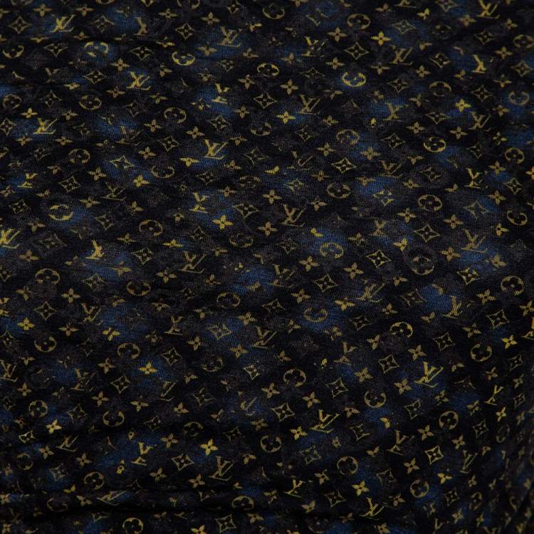 Pre Owned Louis Vuitton Black & Blue Logo Printed Wool Ruched Tunic M
