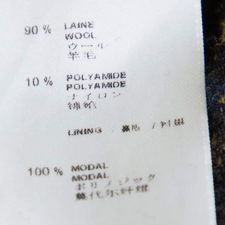 Pre Owned Louis Vuitton Black & Blue Logo Printed Wool Ruched Tunic M