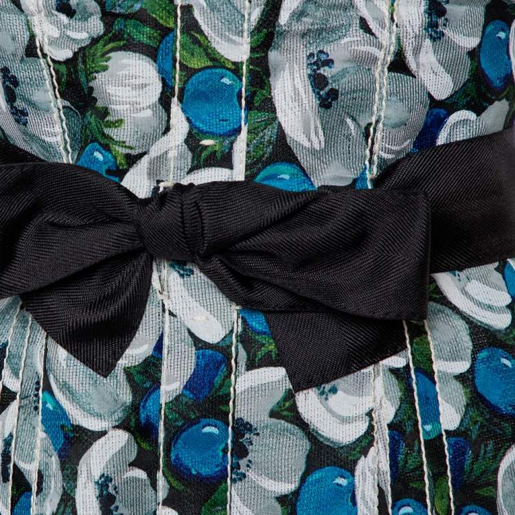 مملوكة مسبقًا Louis Vuitton Blue Floral Printed Silk Belted Bustier Mini Dress M