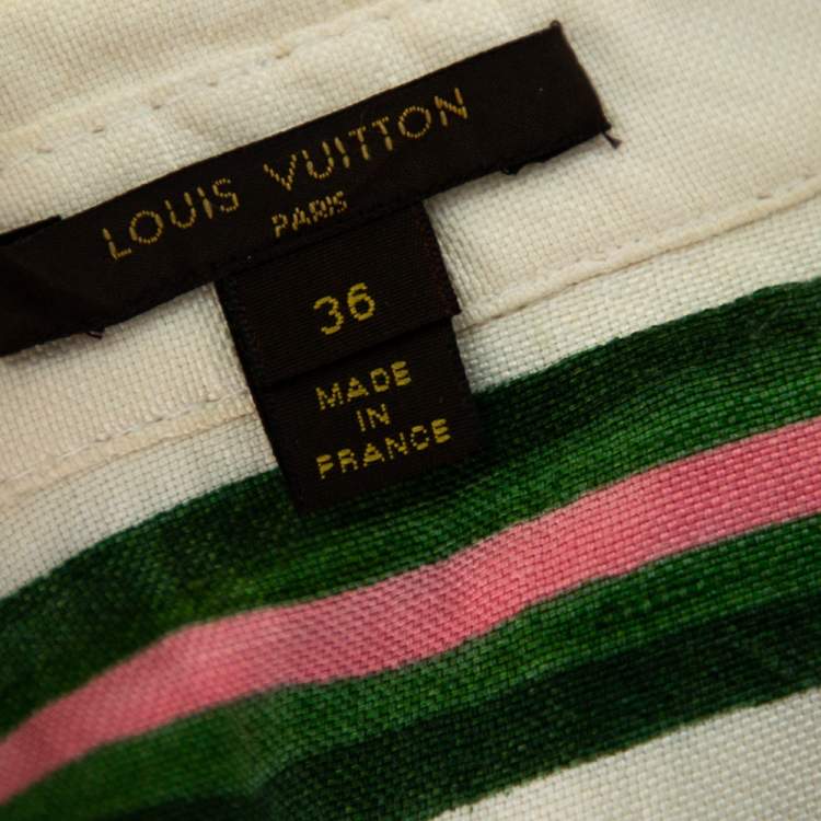 Pre Owned Louis Vuitton Beige Floral Painted Linen & Silk Belted Sleeveless Mini Dress S