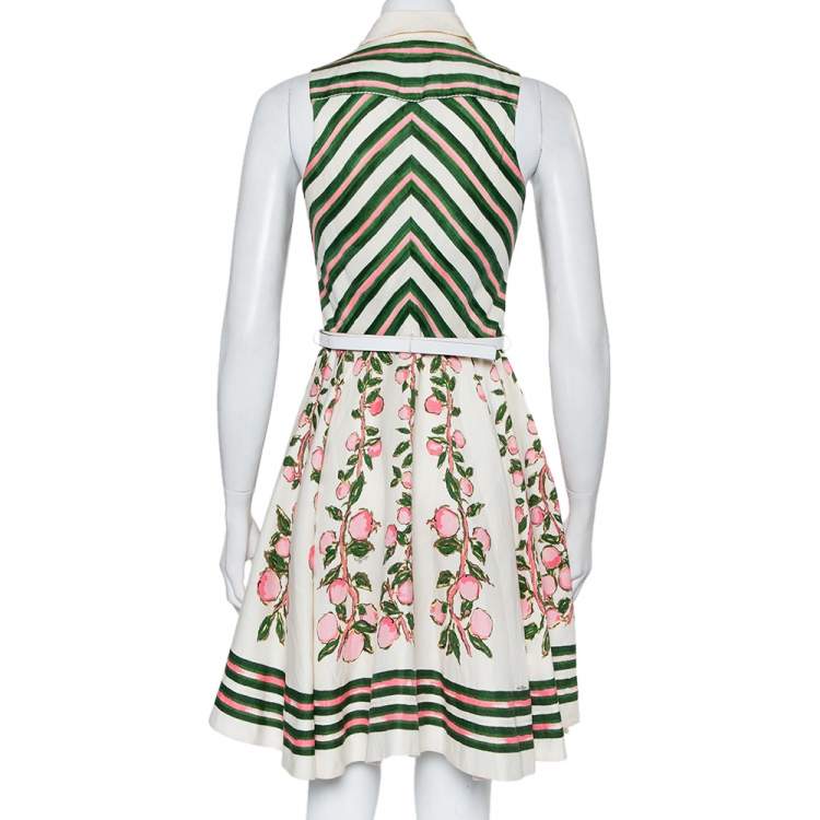 Pre Owned Louis Vuitton Beige Floral Painted Linen & Silk Belted Sleeveless Mini Dress S