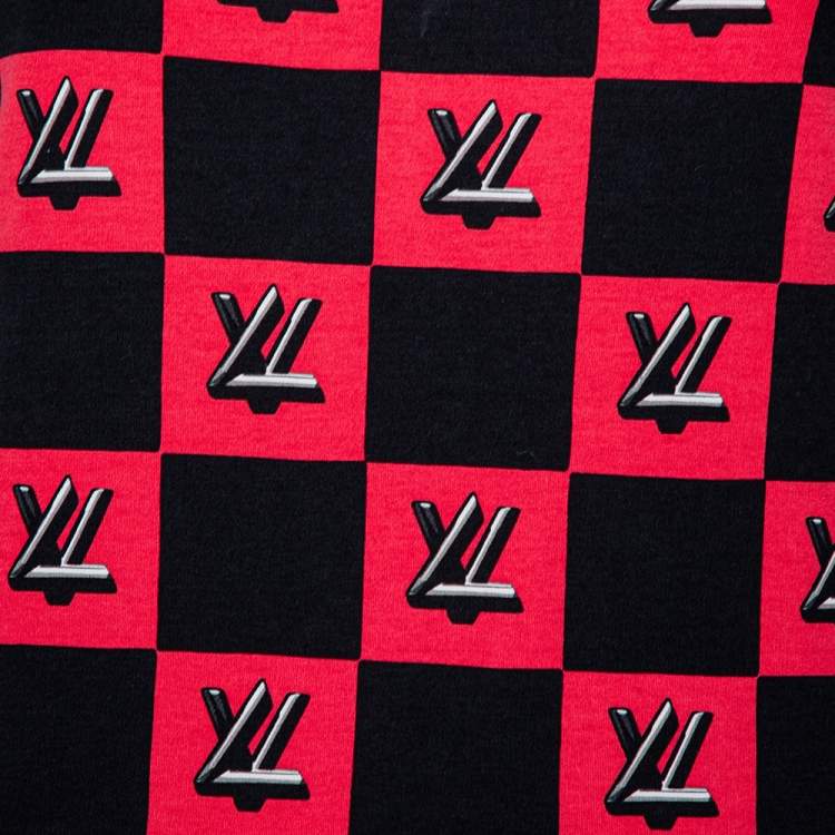 Pre Owned Louis Vuitton Black & Pink Logo Checkered Knit T-Shirt XS