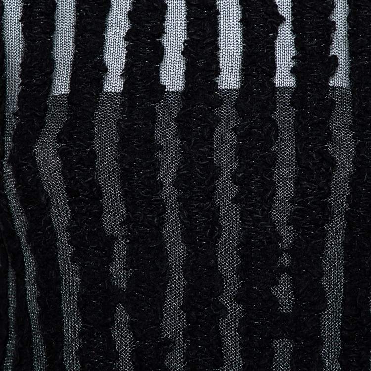Pre Owned Louis Vuitton Black Wool & Mesh Striped Crewneck Sweater M
