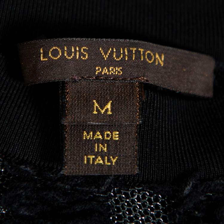 Pre Owned Louis Vuitton Black Wool & Mesh Striped Crewneck Sweater M