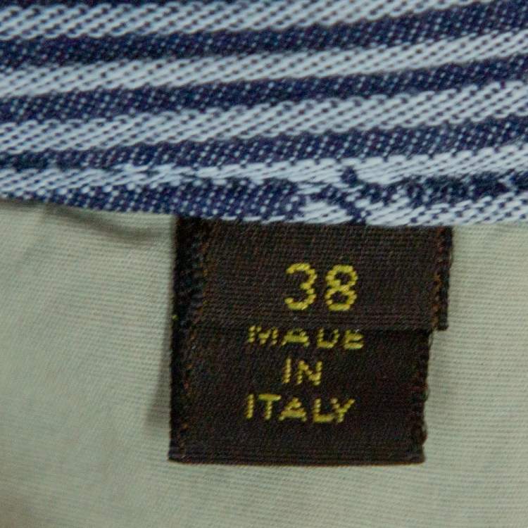 Pre Owned Louis Vuitton Navy Blue Striped Logo Jacquard Zipper Detail Skinny Trousers M