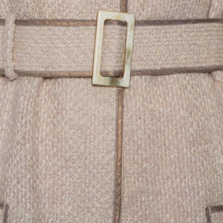 Pre Owned Louis Vuitton Cream Wool & Mohair Button Front Belted Jacket M