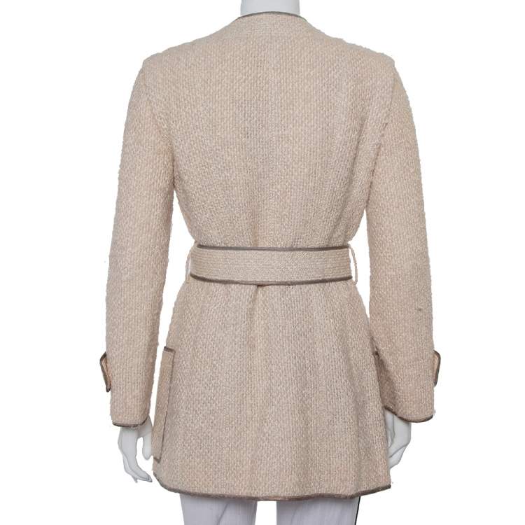Pre Owned Louis Vuitton Cream Wool & Mohair Button Front Belted Jacket M