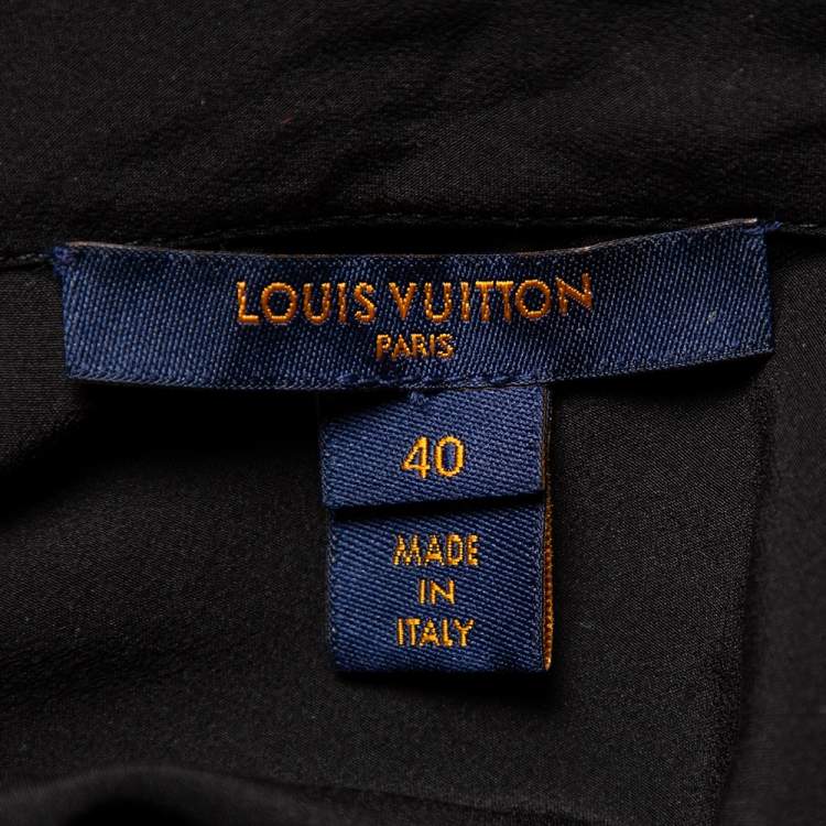 Pre Owned Louis Vuitton Black Lace & Silk Paneled Neck Tie Detail Top M