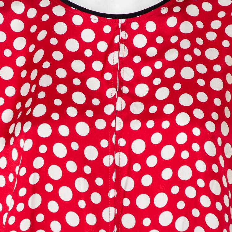 Pre Owned Louis Vuitton X Yayoi Kusama Red Polka Dot Contrast Trim Oversized Top M