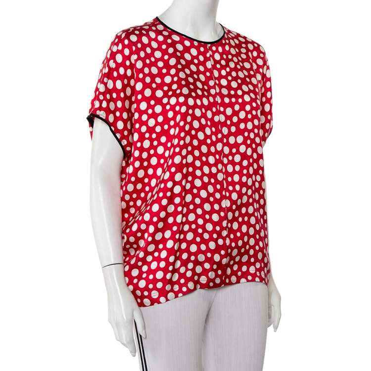 Pre Owned Louis Vuitton X Yayoi Kusama Red Polka Dot Contrast Trim Oversized Top M