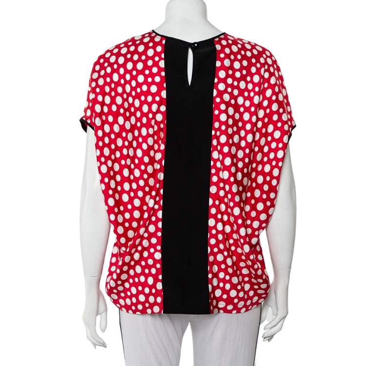 Pre Owned Louis Vuitton X Yayoi Kusama Red Polka Dot Contrast Trim Oversized Top M
