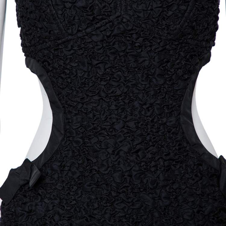 Pre Owned Louis Vuitton Black Textured Cotton Cutout Detail Sleeveless Mini Dress M