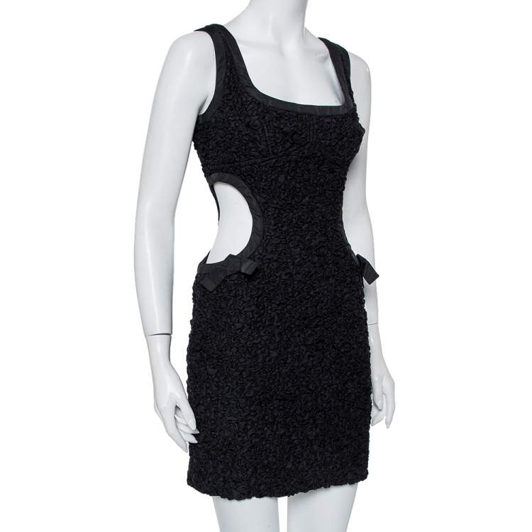 Pre Owned Louis Vuitton Black Textured Cotton Cutout Detail Sleeveless Mini Dress M
