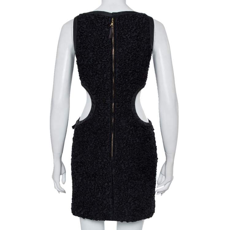 Pre Owned Louis Vuitton Black Textured Cotton Cutout Detail Sleeveless Mini Dress M