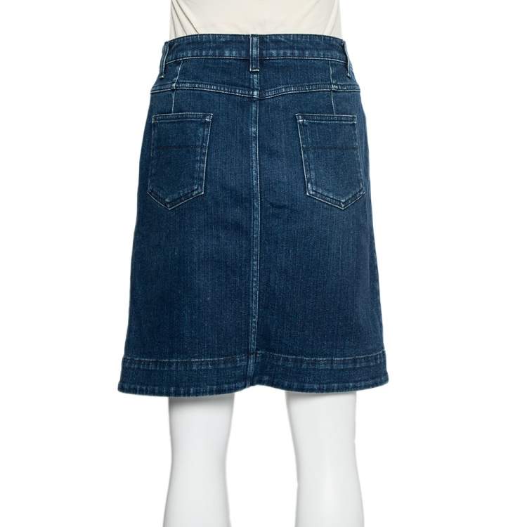 Pre Owned Louis Vuitton Indigo Colorblock Denim Monogrammed Patchwork Skirt M