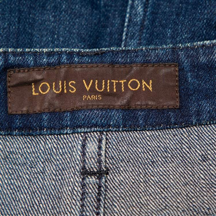 Pre Owned Louis Vuitton Indigo Colorblock Denim Monogrammed Patchwork Skirt M