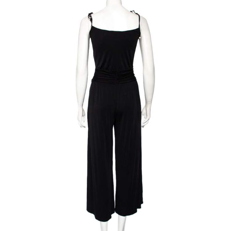 Pre Owned Louis Vuitton Black Jersey Ruched Detail Sleeveless Jumpsuit S