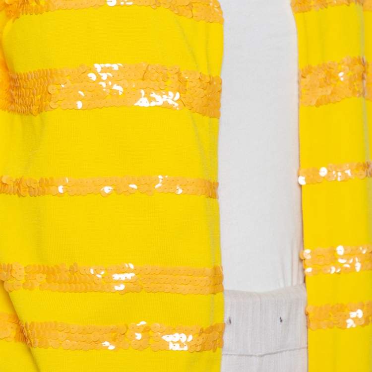 Pre Owned Louis Vuitton Yellow Sequin Embellished Knit Open Front Shrug M  