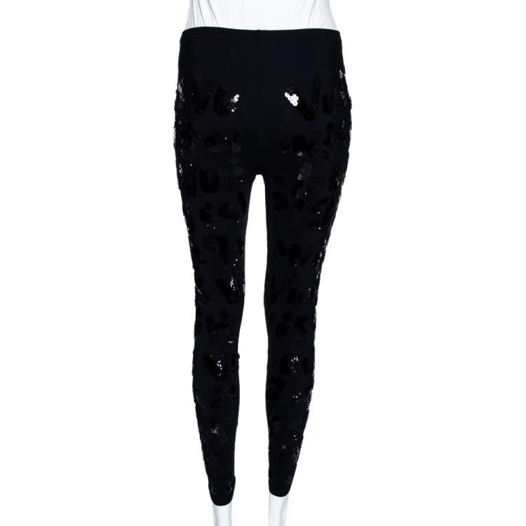 Pre Owned Louis Vuitton Black Knit Sequin Embellished Leggings S