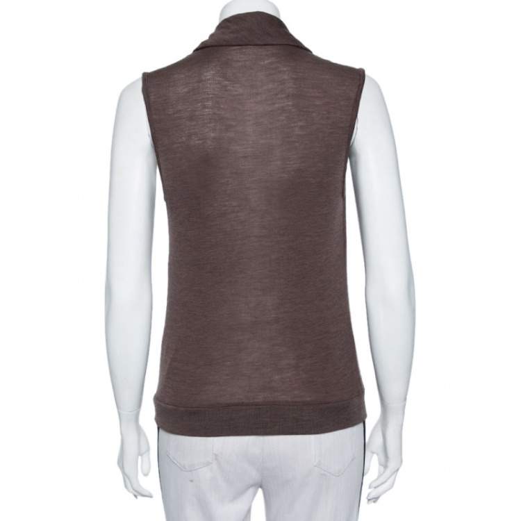 Pre Owned Louis Vuitton Brown Wool Neck Tie Detail Sleeveless Top L