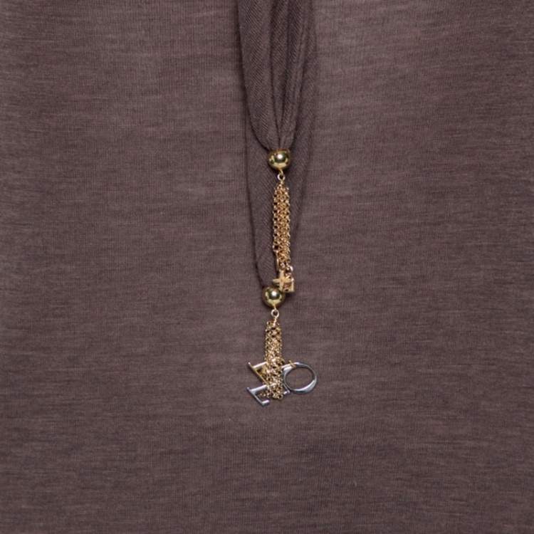 Pre Owned Louis Vuitton Brown Wool Neck Tie Detail Sleeveless Top L