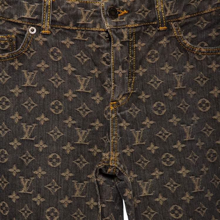 Pre Owned Louis Vuitton Grey Monogram Denim Jeans M
