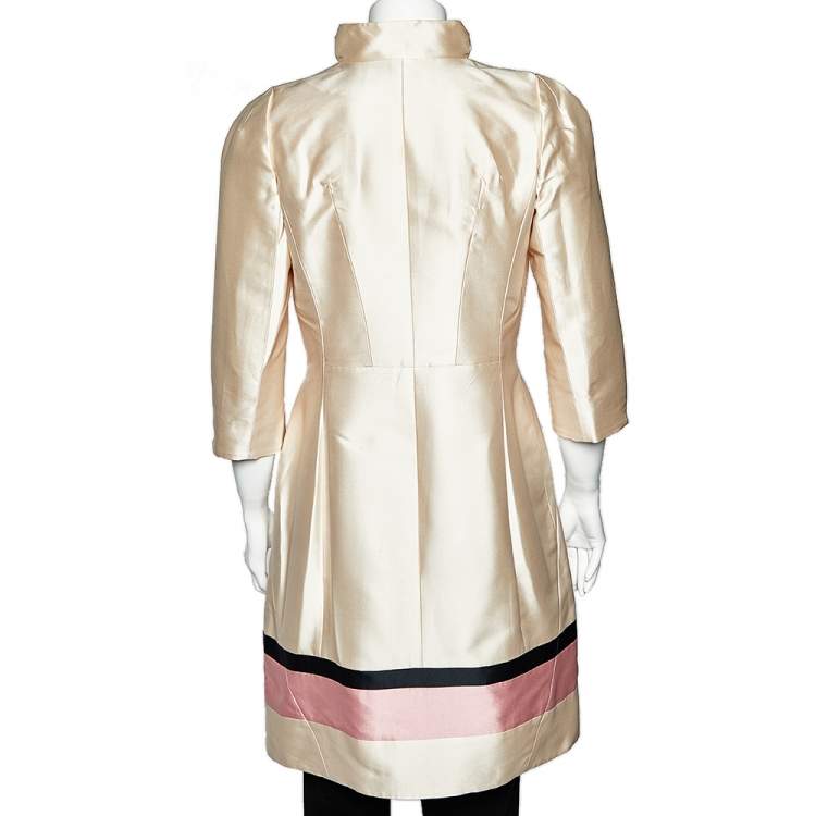 Pre Owned Louis Vuitton Light Pink Silk Striped Hem Detail Coat Dress M
