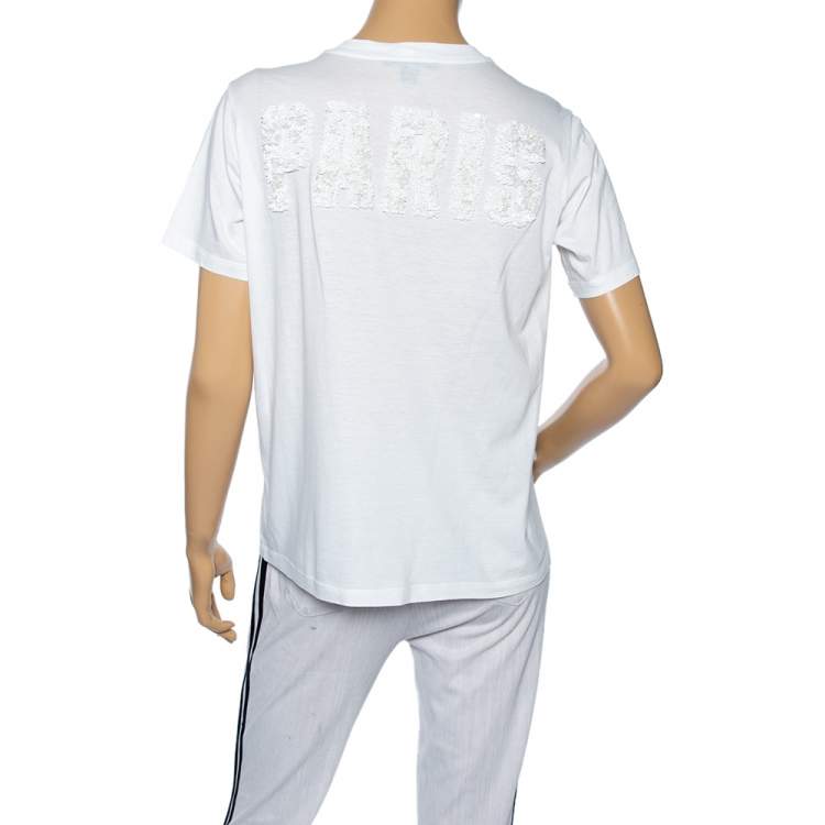 Pre Owned Louis Vuitton White Embellished Cotton Short Sleeve T-Shirt S