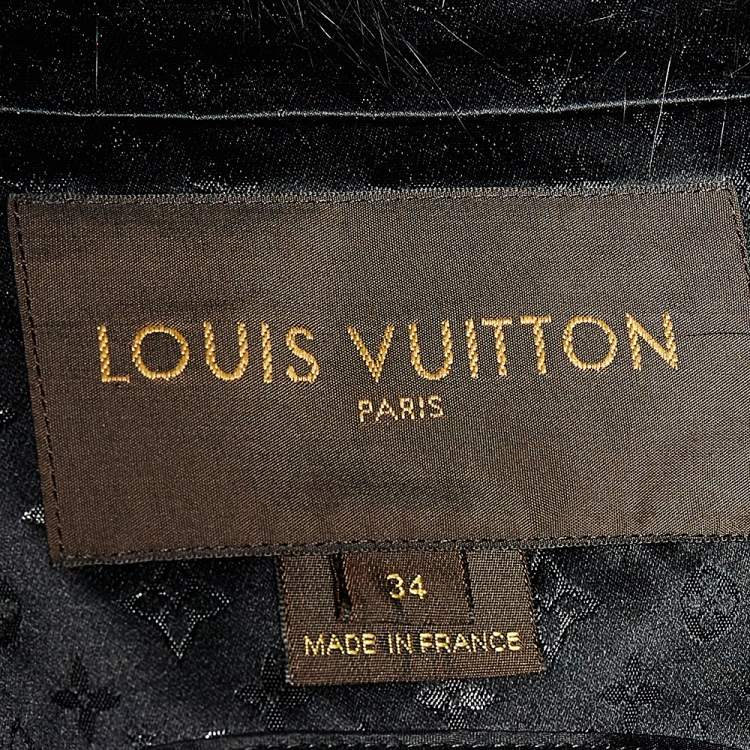 Pre Owned Louis Vuitton Black Logo Monogram Lurex Silk Fur Collar Belted Trench Coat S