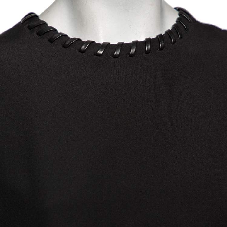 Pre Owned Louis Vuitton Black Metallic Coated Knit & Leather Trimmed Sleeveless Dress L