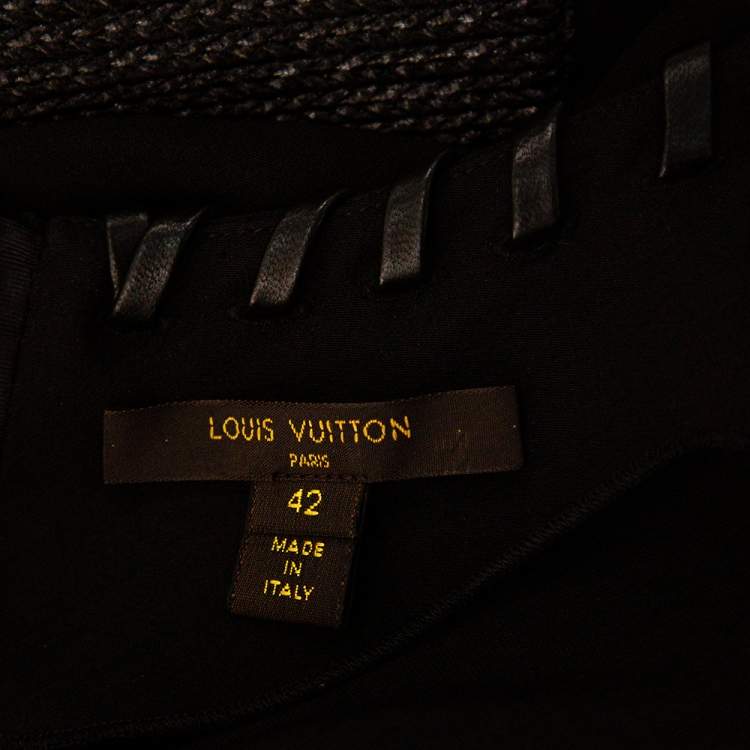Pre Owned Louis Vuitton Black Metallic Coated Knit & Leather Trimmed Sleeveless Dress L