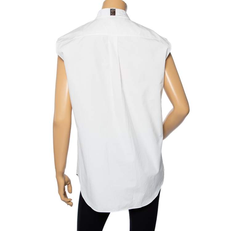 Pre Owned Louis Vuitton White Cotton Neck Strap Detail Sleeveless Oversized Shirt S