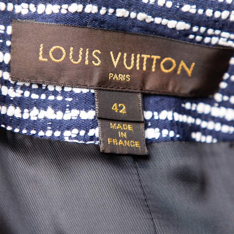 Pre Owned Louis Vuitton Navy Blue-White Textured Button Front Jacket L