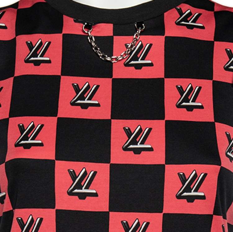 Pre Owned Louis Vuitton Black-Pink Logo Checkered Knit Sleeveless Top S