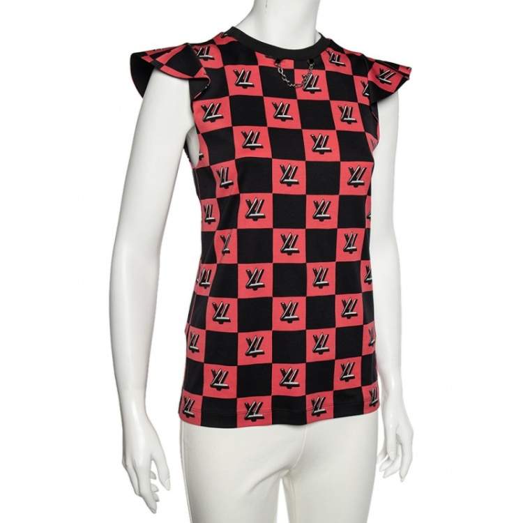 Pre Owned Louis Vuitton Black-Pink Logo Checkered Knit Sleeveless Top S