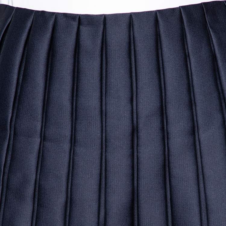 Pre Owned Louis Vuitton Navy Blue Silk Pleated Mini Skirt S