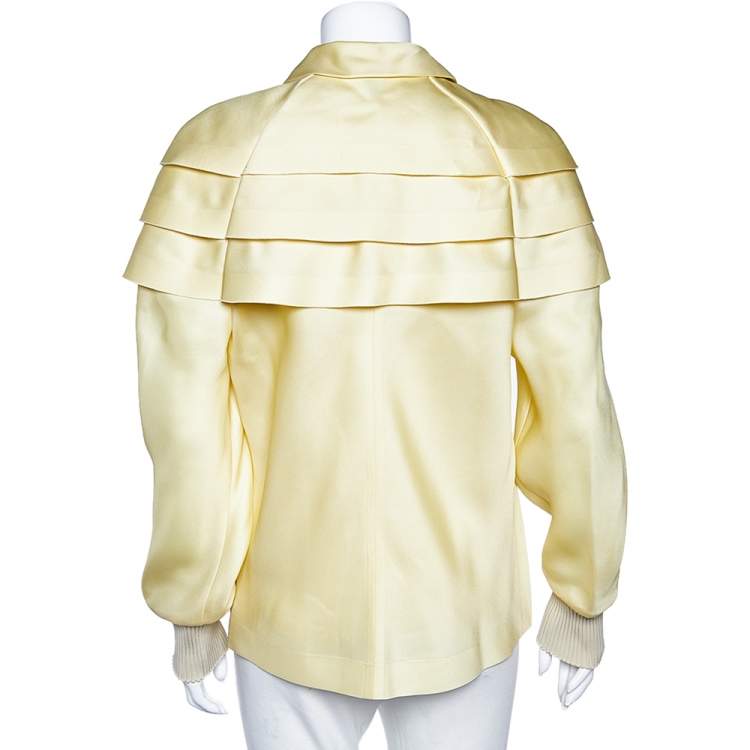 مملوكة مسبقًا Louis Vuitton Cream Silk Ruffled Button Front Top S