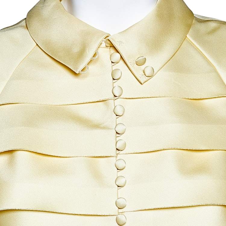 مملوكة مسبقًا Louis Vuitton Cream Silk Ruffled Button Front Top S