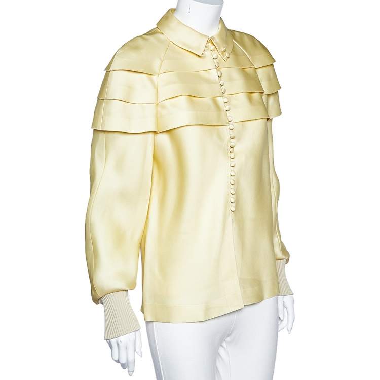 مملوكة مسبقًا Louis Vuitton Cream Silk Ruffled Button Front Top S