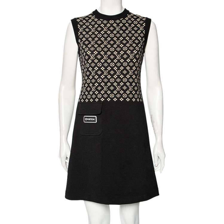 Pre Owned Louis Vuitton Black Monogram Silk Knit Pocket Detailed Short Dress M