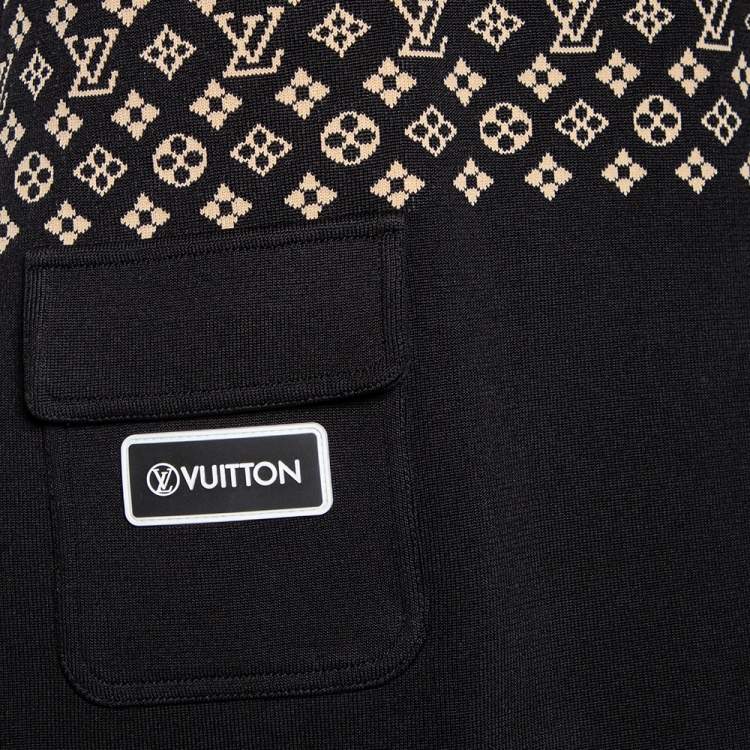 Pre Owned Louis Vuitton Black Monogram Silk Knit Pocket Detailed Short Dress M
