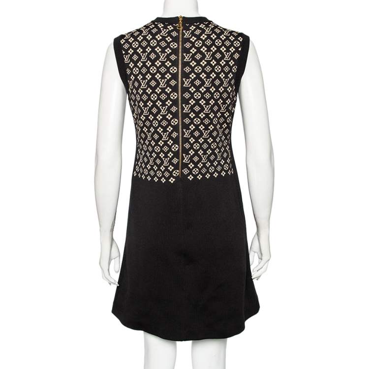 Pre Owned Louis Vuitton Black Monogram Silk Knit Pocket Detailed Short Dress M