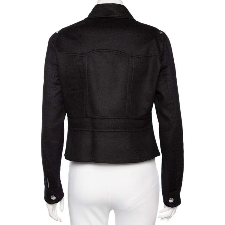 Pre Owned Louis Vuitton Black Cashmere Diagonal Zipper Front Cropped Jacket L 