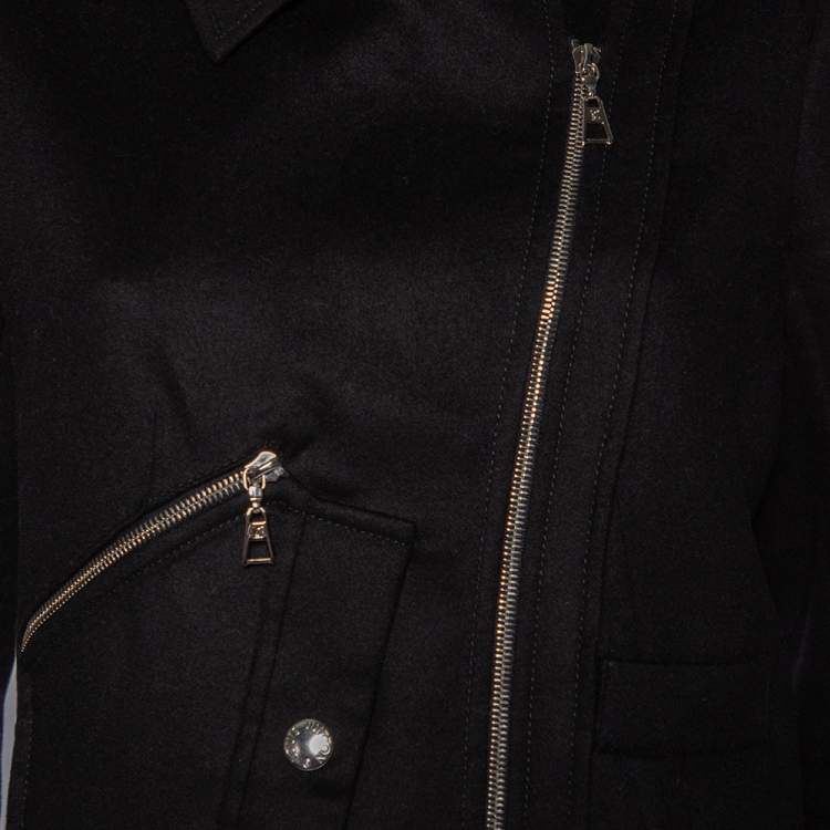 Pre Owned Louis Vuitton Black Cashmere Diagonal Zipper Front Cropped Jacket L 