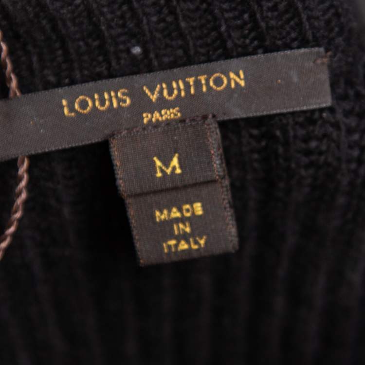 Pre Owned Louis Vuitton Black Wool Embroidered Patch Detailed Long Sleeve Jumper M